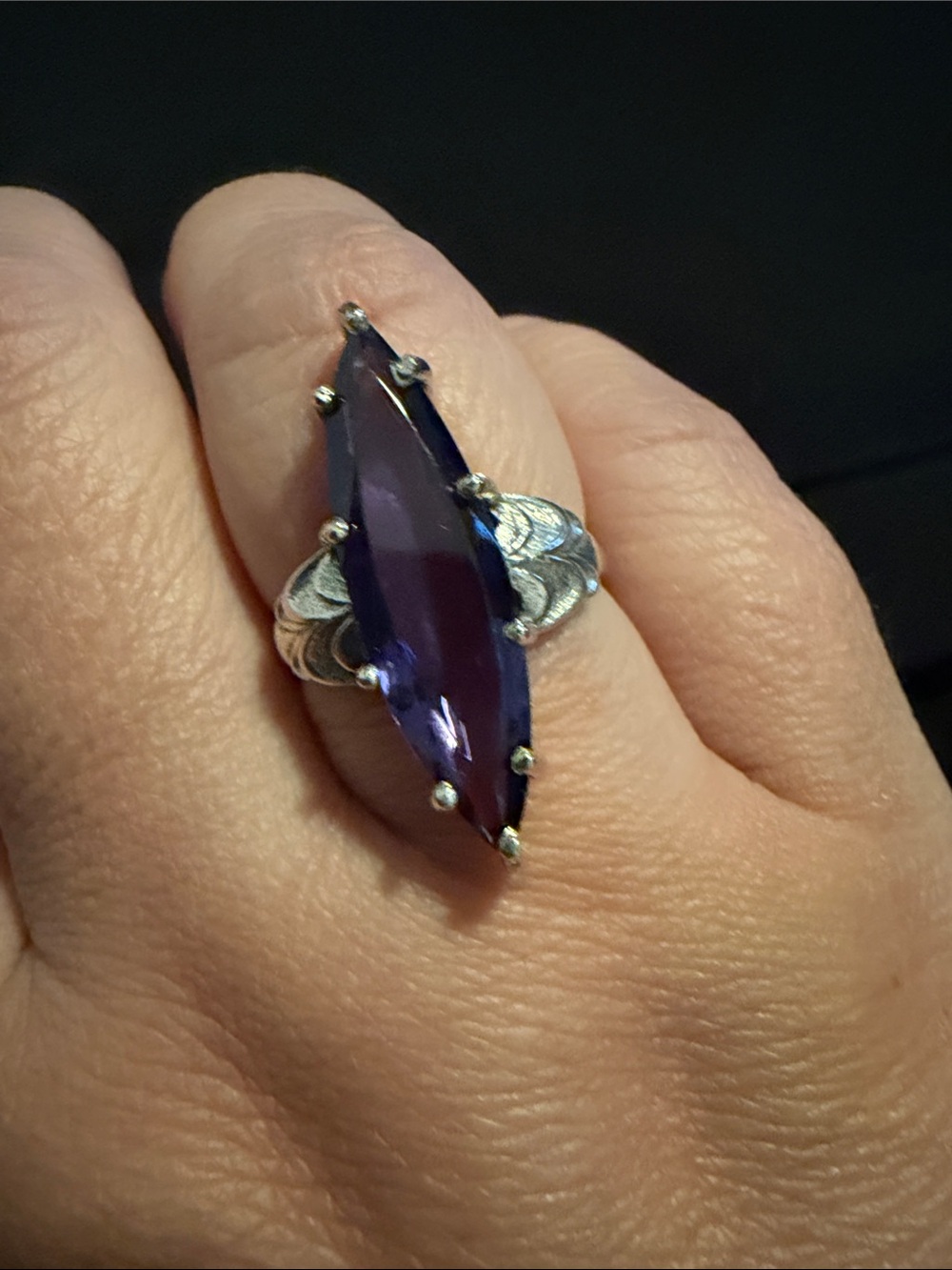 Sterling Silver & Alexandrite Marquise Stone Statement Ring